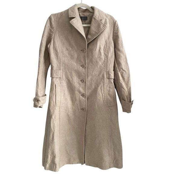MEXX LINEN-Cotton Long Trench Coat Neutral Beige Size 6 - Picture 1 of 13